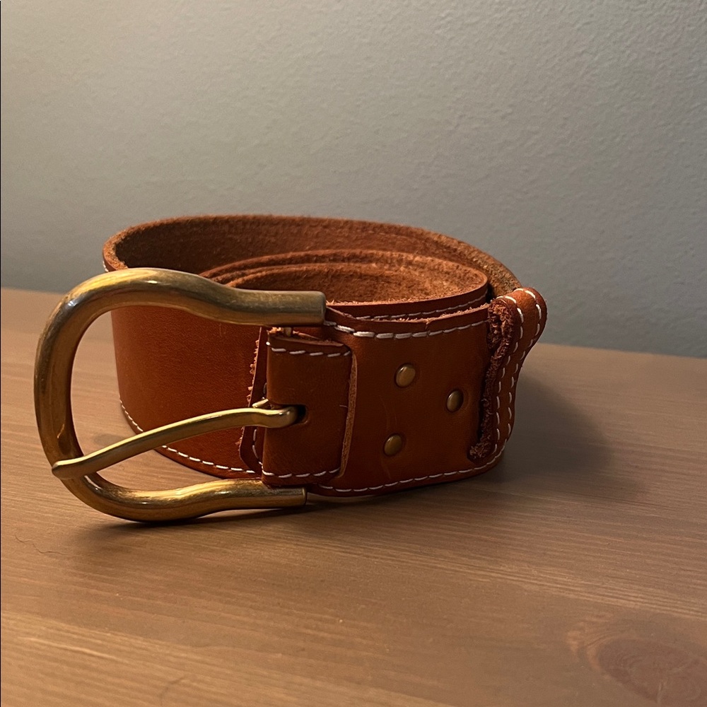 Brown Leather Belt with Gold Buckle